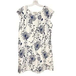 Bassini Italy Linen Floral Dress M / L Pockets‎ Lagenlook Boho Beachy Oversized